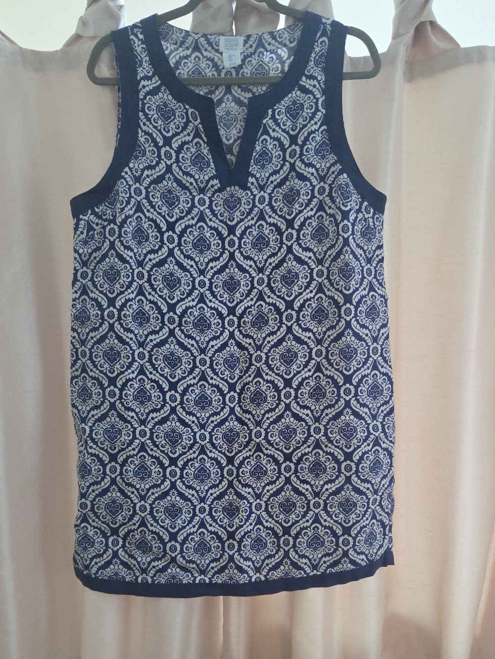 Sigrid Olsen Blue and White Linen Patterned Top